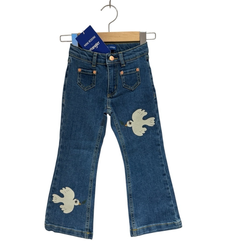 Mini Rodini X Wrangler Blue Jeans w/ Print - size 104/110 (3-5) *adjustable!